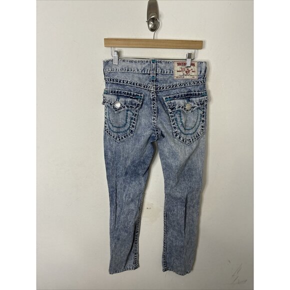 True Religion Men 30X33 Slim Blue Stitch Denim Jeans Stone Wash Distressed - Picture 6 of 9